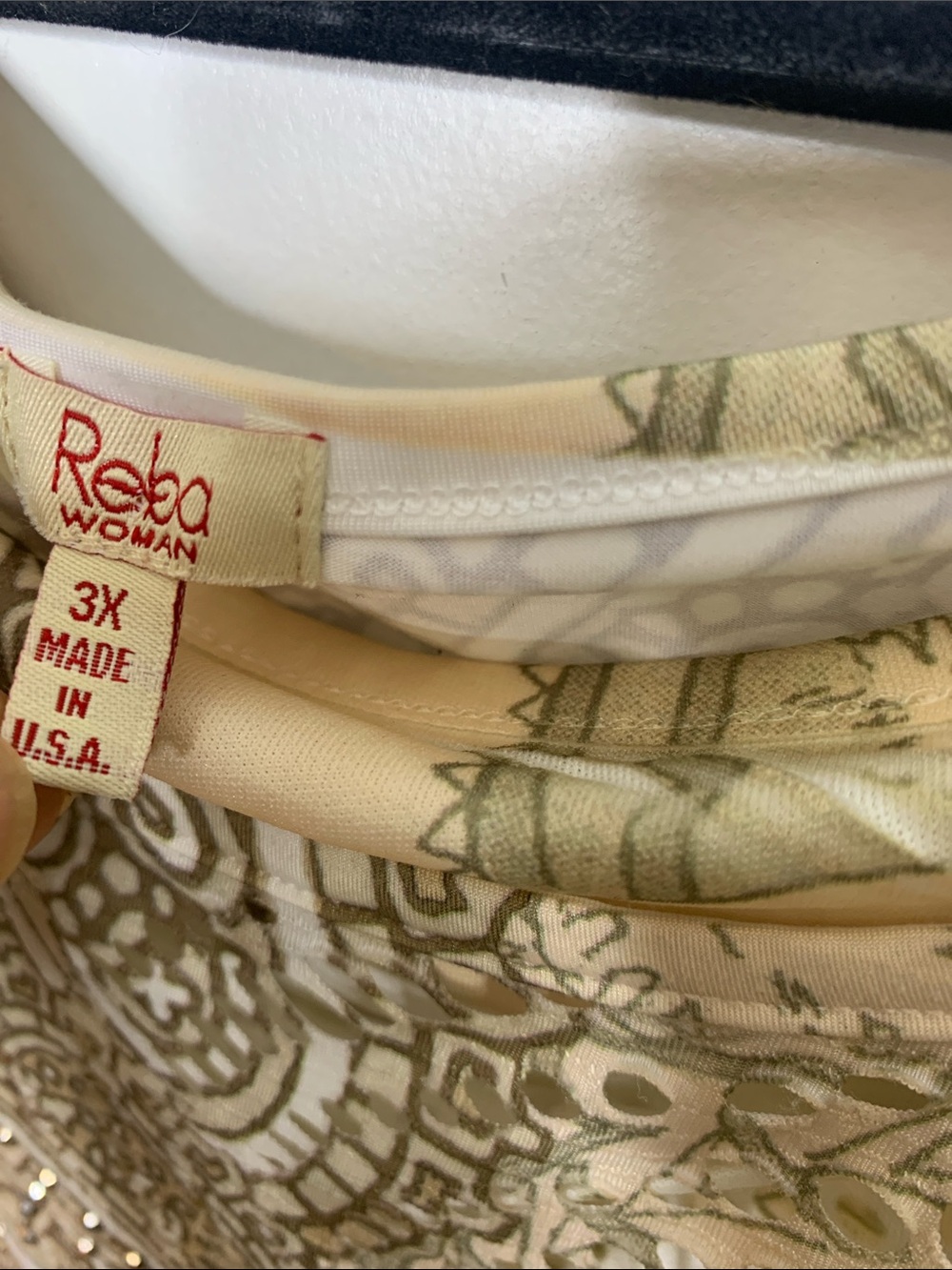 Reba Woman Flowy Boho Paisley dolman Beaded Tunic Top in Orange & Olive 3x USA - Picture 5 of 12